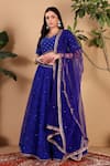Sonali Methi_Blue Georgette Mirrors, Embroidery, Sequins, Piping Lehriya Hand Lehenga Set _Online_at_Aza_Fashions
