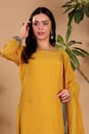 Sonali Methi_Mustard Organza Embroidery, Sequins Round Neck Hand Kurta Set _Online_at_Aza_Fashions