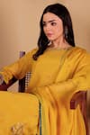 Buy_Sonali Methi_Mustard Organza Embroidery, Sequins Round Neck Hand Kurta Set _Online_at_Aza_Fashions