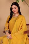Shop_Sonali Methi_Mustard Organza Embroidery, Sequins Round Neck Hand Kurta Set _Online_at_Aza_Fashions