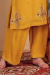 Sonali Methi_Mustard Organza Embroidery, Sequins Round Neck Hand Kurta Set _at_Aza_Fashions