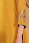 Buy_Sonali Methi_Mustard Organza Embroidery, Sequins Round Neck Hand Kurta Set 