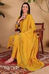 Shop_Sonali Methi_Mustard Organza Embroidery, Sequins Round Neck Hand Kurta Set _Online