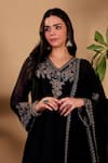 Shop_Sonali Methi_Black Organza Embroidery, Metallic Thread, Sequins, Zari Hand Kurta Pant Set _Online_at_Aza_Fashions