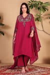 Buy_Sonali Methi_Red Organza Embroidery, Metallic Thread, Sequins V-neck Hand Kurta Set _at_Aza_Fashions