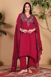 Sonali Methi_Red Organza Embroidery, Metallic Thread, Sequins V-neck Hand Kurta Set _Online_at_Aza_Fashions