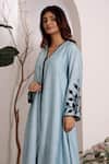 Sonali Methi_Sky Blue Chanderi Embroidery, Lace V-neck Hand Kurta With Pant _Online_at_Aza_Fashions