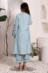 Shop_Sonali Methi_Sky Blue Chanderi Embroidery, Lace V-neck Hand Kurta With Pant _at_Aza_Fashions