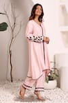 Buy_Sonali Methi_Pink Chanderi Embroidery, Lace V-neck Hand Kurta Set _at_Aza_Fashions