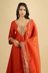 Buy_Sheetal Batra_Orange Embroidery, Gota Patti, Zari V-neck Kaftan Set _Online_at_Aza_Fashions