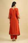 Shop_Sheetal Batra_Orange Embroidery, Gota Patti, Zari V-neck Kaftan Set _at_Aza_Fashions