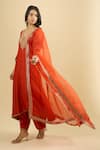 Shop_Sheetal Batra_Orange Embroidery, Gota Patti, Zari V-neck Kaftan Set _Online_at_Aza_Fashions