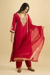 Buy_Sheetal Batra_Red Embroidery, Gota Patti V-neck Kaftan Set _Online_at_Aza_Fashions