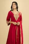 Shop_Sheetal Batra_Red Embroidery, Gota Patti V-neck Kaftan Set _Online_at_Aza_Fashions