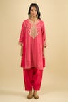 Sheetal Batra Red Embroidery, Gota Patti V-neck Bandhani Pattern Kurta Salwar Set Online at Aza Fashions Sheetal Batra_Red Embroidery, Gota Patti V-neck Bandhani Pattern Kurta Salwar Set _Online_at_Aza_Fashions