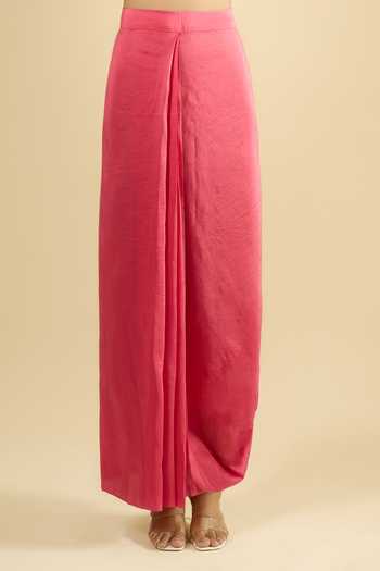 Shop_Prisho_Coral Embroidery, Beads, Sequins V-neck Blouse Draped Skirt Set _Online_at_Aza_Fashions