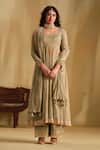 Buy_Almaari By Pooja Patel_Green Chanderi, Tissue Gota Patti, Tassels Square Arya Silk Anarkali Pant Set _at_Aza_Fashions