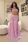 Buy_Shehlaa Khan_Lilac Tulle, Sequins, Embroidery, V-neck Floral Lehenga Set _at_Aza_Fashions
