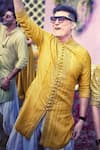 Histori_Yellow Cotton, Silk Cut Work, Beads, Diamonds, Mustard Tonal Kurta And Salwar Set _at_Aza_Fashions