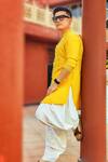 Buy_Histori_Yellow Cotton, Silk Cut Work, Beads, Diamonds, Mustard Tonal Kurta And Salwar Set 