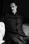 Buy_Nitika Gujral_Black Silk, Cotton, Lycra Embroidery, Beads, Crystals Raw Sherwani Set 