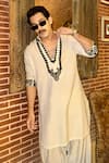 Histori_White Linen, Cotton, Silk Beads, Cut Work Geometric Embroidered Kurta Set _at_Aza_Fashions