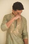 Nitika Gujral_Green Chanderi , Cotton, Embroidery Kasab Dori Kurta Set _at_Aza_Fashions