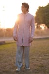 Histori_Pink Silk, Satin Embroidery, Beads, Sequins Raw Sherwani Kurta Set _at_Aza_Fashions