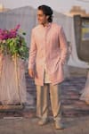 Shop_Histori_Pink Silk, Satin Embroidery, Beads, Sequins Raw Sherwani Kurta Set 