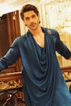 Buy_Histori_Blue Satin Beads, Crystals, Embroidery Draped Kurta With Patiala Salwar 