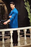 Buy_Histori_Blue Satin Beads, Crystals, Embroidery Draped Kurta With Patiala Salwar _Online
