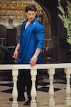 Shop_Histori_Blue Satin Beads, Crystals, Embroidery Draped Kurta With Patiala Salwar _Online