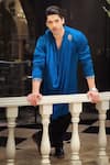Histori_Blue Satin Beads, Crystals, Embroidery Draped Kurta With Patiala Salwar 