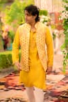Histori_Yellow Silk, Cotton Embroidery, Beads Bundi Kurta Set _at_Aza_Fashions