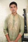 Buy_Nitika Gujral_Green Chanderi , Cotton, Embroidery Kasab Dori Kurta Set _at_Aza_Fashions