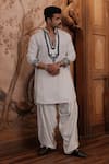 Histori_White Linen, Cotton, Silk Beads, Cut Work Geometric Embroidered Kurta Set 