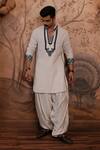 Histori_White Linen, Cotton, Silk Beads, Cut Work Geometric Embroidered Kurta Set 