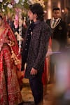 Histori_Blue Velvet, Cotton, Lycra Embroidery, Beads Sherwani Jacket Set _Online