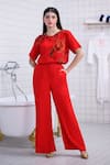 Buy The Dramebaaz CO Red Georgette Embroidery, Patchwork, Flama Floral Top And Pant Co-ord Set at Aza Fashions Buy_The Dramebaaz CO_Red Georgette Embroidery, Patchwork, Flama Floral Top And Pant Co-ord Set _at_Aza_Fashions