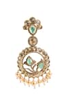 Nazaakat By Samara Singh_Mint Pearls, Stones, Faux Diamonds Circular Drop Embellished Earrings _Online_at_Aza_Fashions