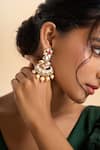 Buy_Nazaakat By Samara Singh_Red Stones, Pearls Embellished Dangling Earrings _at_Aza_Fashions