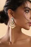 Buy_Nazaakat By Samara Singh_Green Stones, Pearls Embellished Dangling Earrings _at_Aza_Fashions