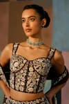 Shop_Mishru_Brown Tulle Embroidery, Sequins Sweetheart Neck Kaira Corset Lehenga Set _Online_at_Aza_Fashions