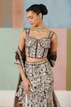 Shop_Mishru_Brown Tulle Embroidery, Sequins Sweetheart Neck Kaira Corset Lehenga Set _at_Aza_Fashions