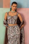 Shop_Mishru_Brown Tulle Embroidery, Sequins Sweetheart Neck Kaira Corset Lehenga Set 
