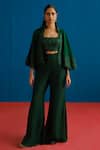 Buy Mishru Green Organza Embroidery, Sequins High Neck, Sweetheart Kalie Cape Pant Set at Aza Fashions Buy_Mishru_Green Organza Embroidery, Sequins High Neck, Sweetheart Kalie Cape Pant Set _at_Aza_Fashions