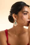 Shop_Nazaakat By Samara Singh_Green Gemstones, Stones, Pearls Dangling Drop Earrings _Online_at_Aza_Fashions