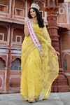 Buy_Aarti Sethia_Yellow Modal Satin Lining Cotton, Gota Embroidered Saree With Blouse _at_Aza_Fashions