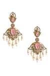 Shop_Nazaakat By Samara Singh_Pink Stones, Pearls Dangling Drop Embellished Earrings _at_Aza_Fashions