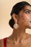 Shop_Nazaakat By Samara Singh_Pink Stones, Pearls Dangling Drop Embellished Earrings _Online_at_Aza_Fashions